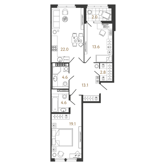 79,8 м², 2-комнатная квартира 34 654 352 ₽ - изображение 1