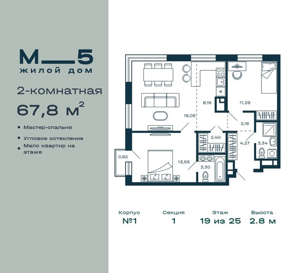 67,8 м², 2-комнатная квартира 17 662 376 ₽ - изображение 23