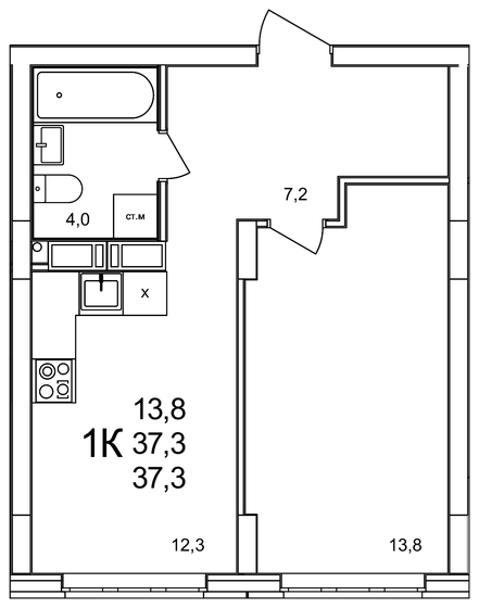 37,3 м², 1-комнатная квартира 5 893 400 ₽ - изображение 1