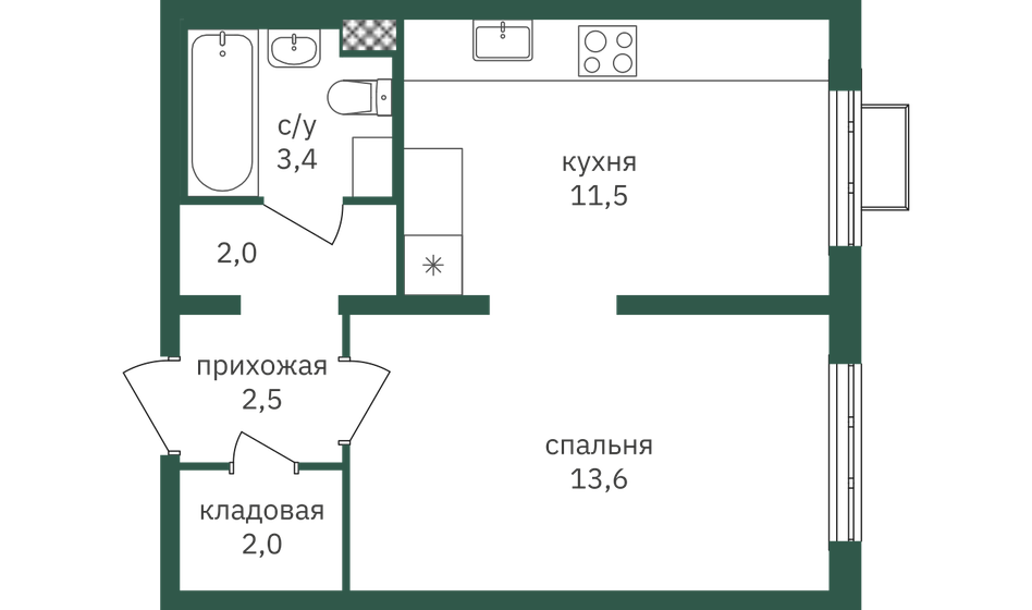 35 м², квартира-студия 12 950 000 ₽ - изображение 1