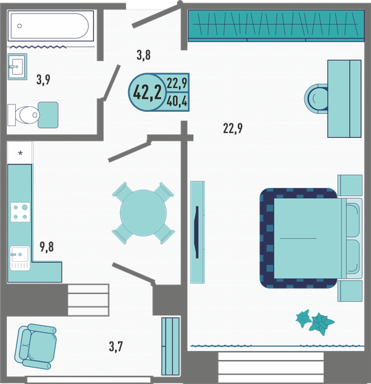 42,2 м², 1-комнатная квартира 4 819 240 ₽ - изображение 1