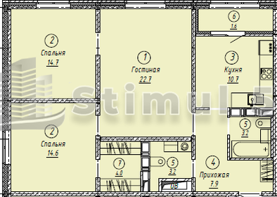 Квартира 82,6 м², 3-комнатная - изображение 1