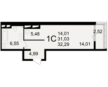 Квартира 32,3 м², студия - изображение 1
