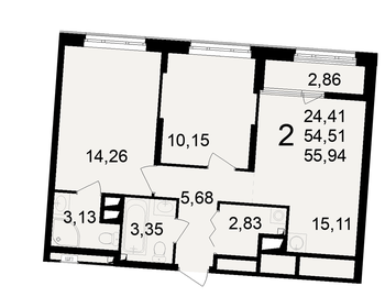 Квартира 55,9 м², 2-комнатная - изображение 1