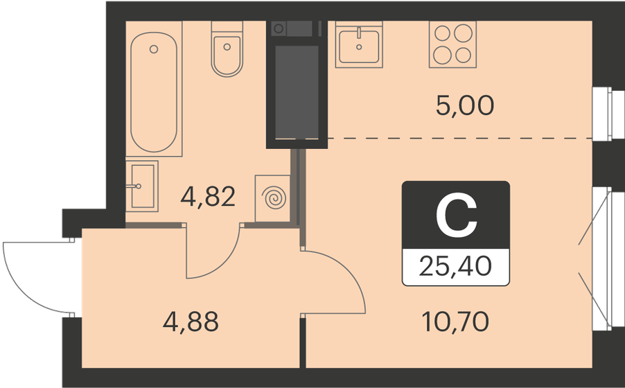 25,4 м², квартира-студия 4 320 590 ₽ - изображение 1