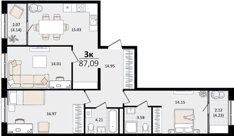 87,1 м², 3-комнатная квартира 22 695 654 ₽ - изображение 6