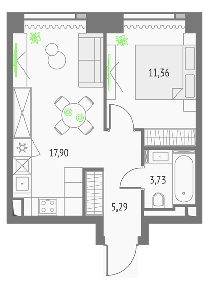 38,3 м², 1-комнатная квартира 17 902 668 ₽ - изображение 16