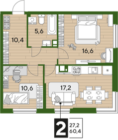 60,2 м², 2-комнатная квартира 10 035 340 ₽ - изображение 15