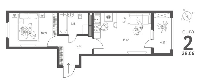 Квартира 38,1 м², 1-комнатная - изображение 1