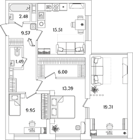 69 м², 2-комнатная квартира 19 125 282 ₽ - изображение 23