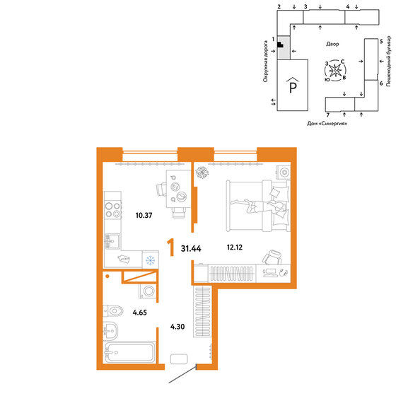 31,4 м², 1-комнатная квартира 4 350 000 ₽ - изображение 1