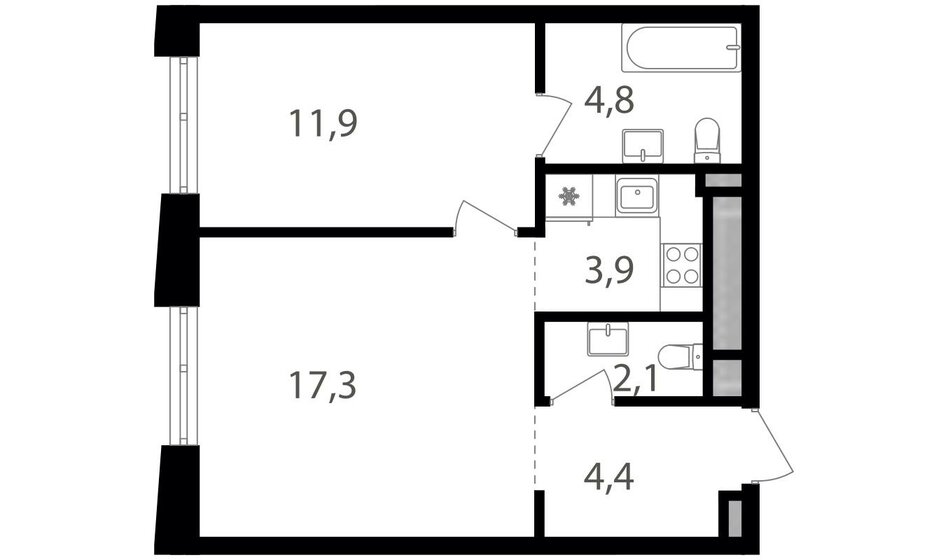 44,4 м², 2-комнатная квартира 14 896 200 ₽ - изображение 1