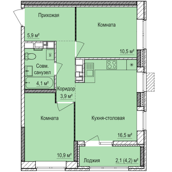 53,9 м², 2-комнатная квартира 4 882 000 ₽ - изображение 12