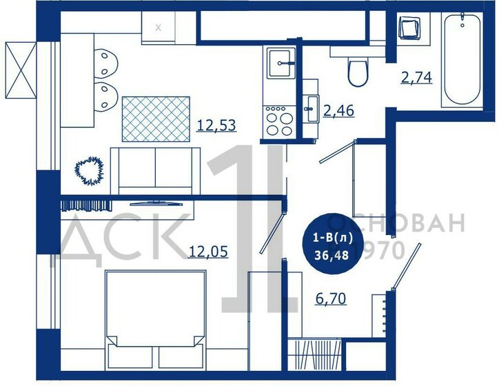 36,5 м², 1-комнатная квартира 6 050 000 ₽ - изображение 1