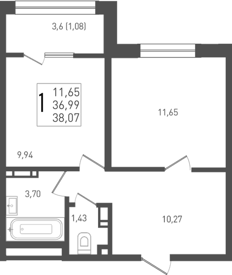 38,1 м², 1-комнатная квартира 5 215 590 ₽ - изображение 1