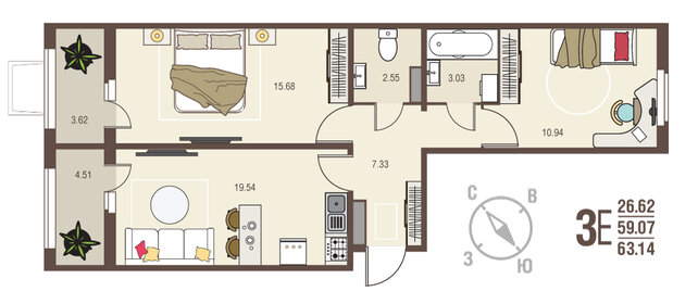 63,7 м², 2-комнатная квартира 5 731 200 ₽ - изображение 6