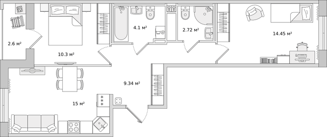 Квартира 58,5 м², 2-комнатная - изображение 1