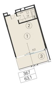 Квартира 63,1 м², 1-комнатные - изображение 1