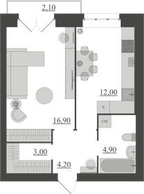 Квартира 43,1 м², 1-комнатная - изображение 1