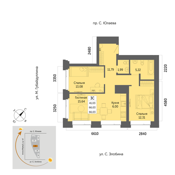 66 м², 3-комнатная квартира 11 390 200 ₽ - изображение 1