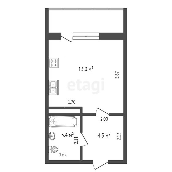 20,7 м², квартира-студия 4 100 000 ₽ - изображение 1