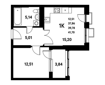 Квартира 39,8 м², 1-комнатная - изображение 1