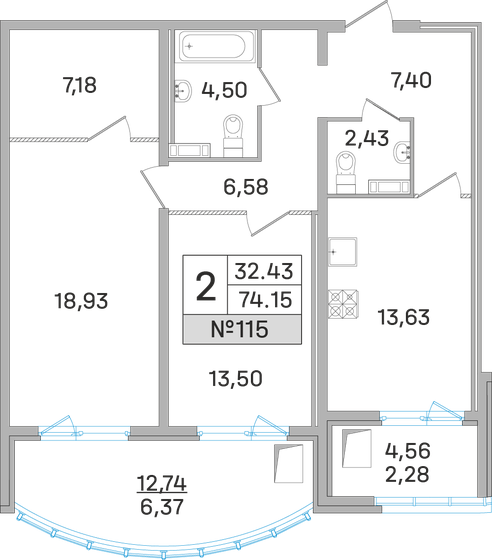 74,2 м², 2-комнатная квартира 18 443 104 ₽ - изображение 1