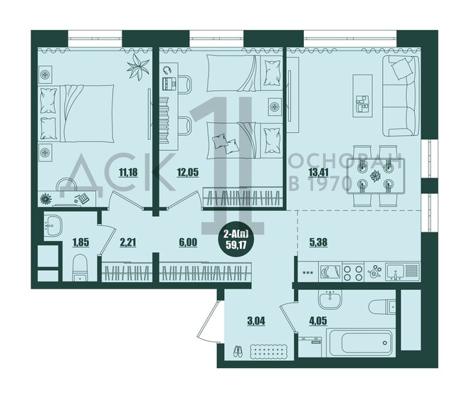 59,2 м², 2-комнатная квартира 8 750 000 ₽ - изображение 1