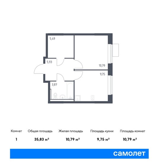 35,8 м², 1-комнатная квартира 10 324 253 ₽ - изображение 1