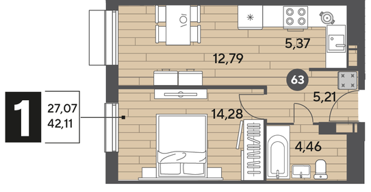 43,4 м², 1-комнатная квартира 6 125 355 ₽ - изображение 12