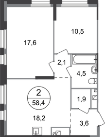 Квартира 58,4 м², 2-комнатная - изображение 1