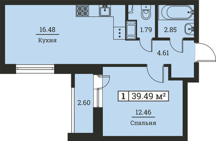 Квартира 39,5 м², 1-комнатная - изображение 1