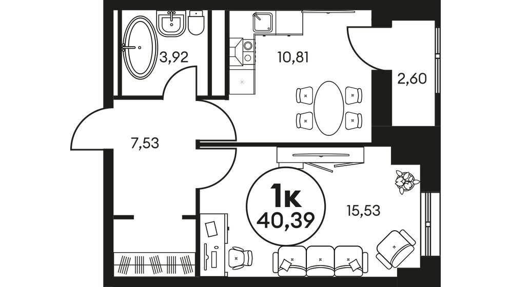 40,4 м², 1-комнатная квартира 5 740 000 ₽ - изображение 1