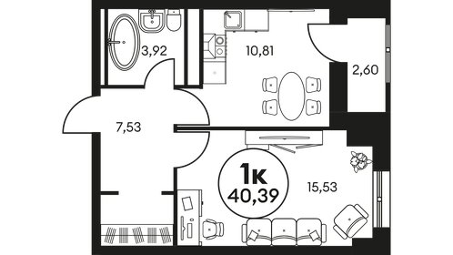 40,4 м², 1-комнатная квартира 5 500 000 ₽ - изображение 1