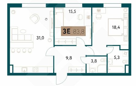 Квартира 83,9 м², 2-комнатная - изображение 1