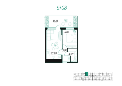42,8 м², 1-комнатная квартира 5 635 602 ₽ - изображение 13