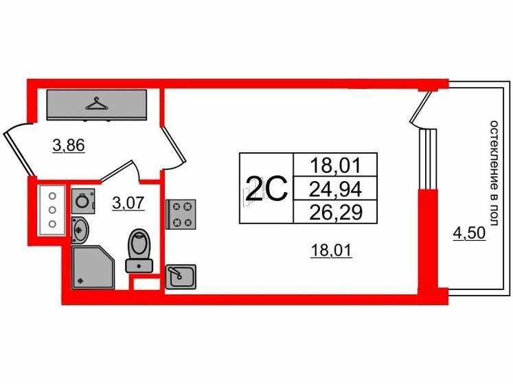 24,9 м², квартира-студия 6 900 062 ₽ - изображение 21