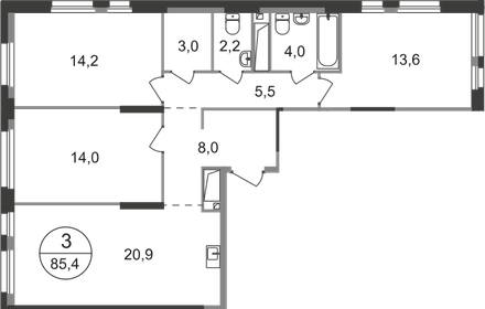 Квартира 85,4 м², 3-комнатная - изображение 1