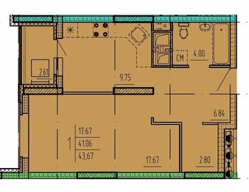 Квартира 43,7 м², 1-комнатная - изображение 3