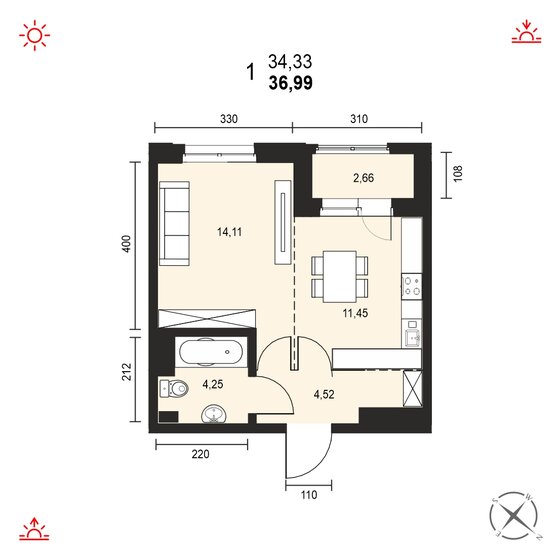 37 м², 1-комнатная квартира 5 909 000 ₽ - изображение 1