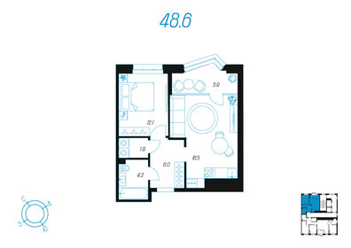 Квартира 48,6 м², 1-комнатная - изображение 1