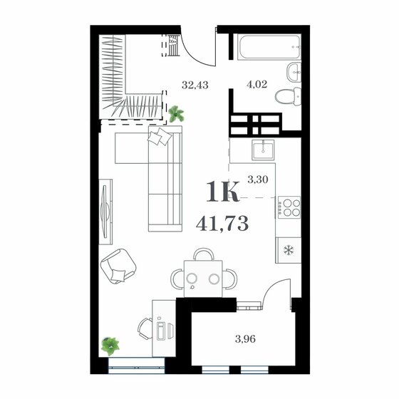 41,7 м², 1-комнатная квартира 10 432 500 ₽ - изображение 1