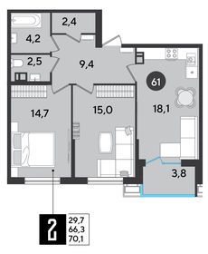 66,5 м², 2-комнатная квартира 8 379 000 ₽ - изображение 17