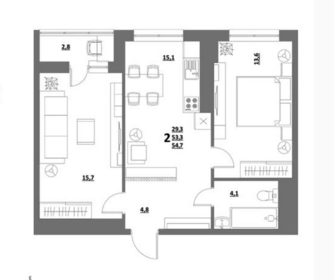 Квартира 54,7 м², 2-комнатная - изображение 1