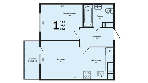 Квартира 35,1 м², 1-комнатная - изображение 1