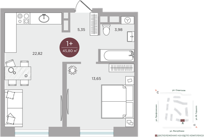 42,8 м², 1-комнатная квартира 9 820 000 ₽ - изображение 71