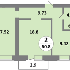 Квартира 60,8 м², студия - изображение 1