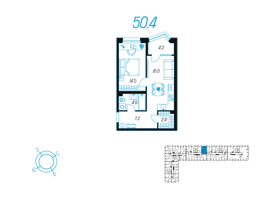 Квартира 50,4 м², 1-комнатная - изображение 1