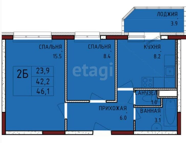 46,1 м², 2-комнатная квартира 4 750 000 ₽ - изображение 1