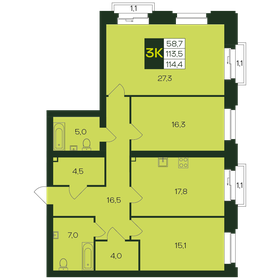 114,4 м², 3-комнатная квартира 11 897 600 ₽ - изображение 18